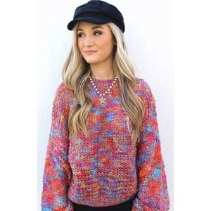 Womens Boutique Rainbow Bubble Sleeve Sweater